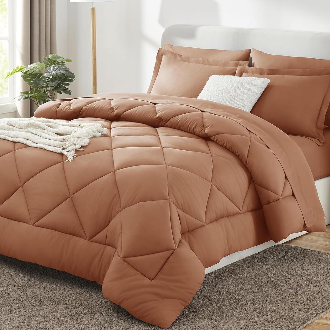 CozyLux Full Size Comforter Sets Pumpkin - 7 Pieces Bed in a Bag Full, Luxury Soft Bed Set for All Seasons, Bedding Set with Down Alternative Comforter, Sheets, Pillowcases & Shams