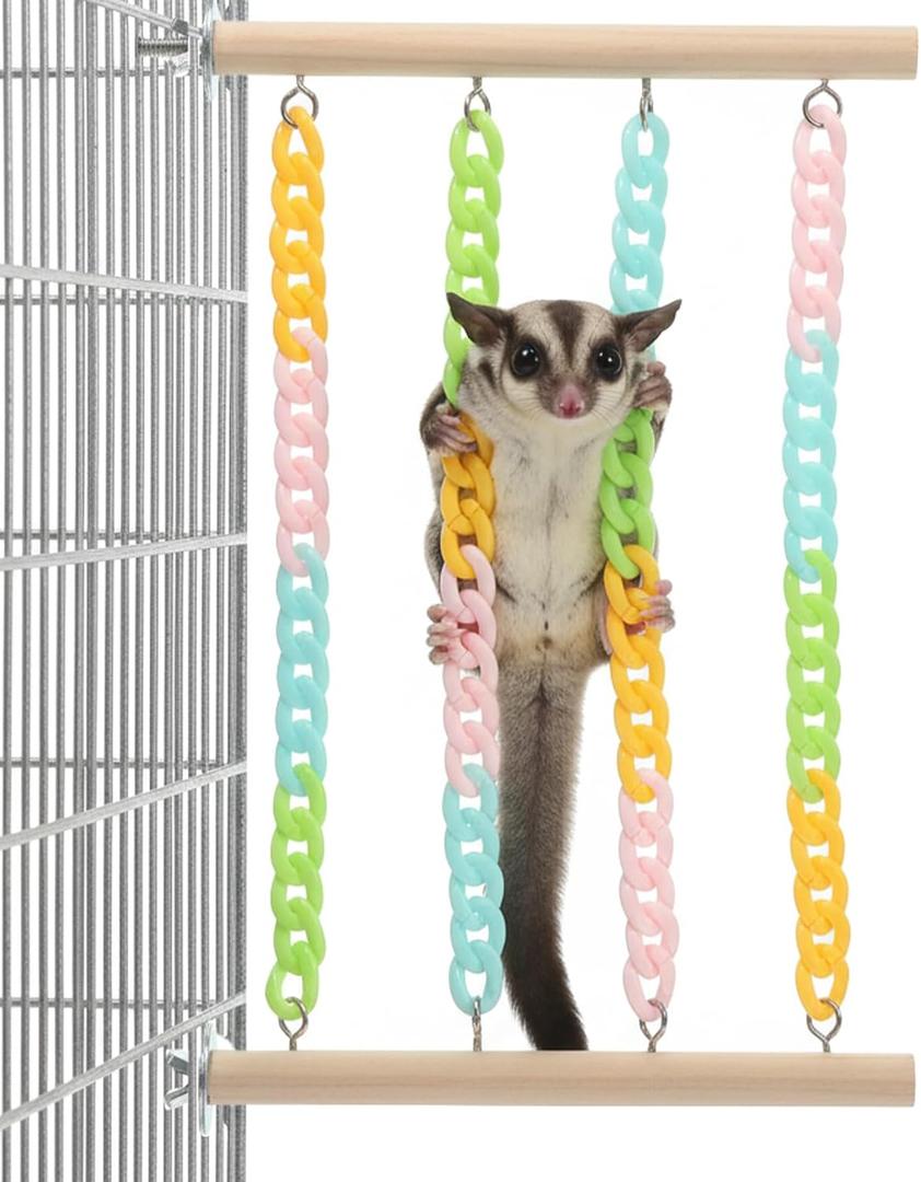 Small Sugar Glider Toys and Cage Accessories Natural Wood with Sturdy, Toys for Sugar Gliders Chains Hanging Sugars Glider and Rat Cage Accessories Enrichment Toy for Small Animals and Parrots, 7.9"L x 1"W x 11.8"H