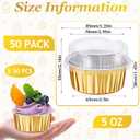 IJRPLM 50pcs 5oz 125ml Muffin Liners Cups with Lids (gold),50 Pack Baking Cups with Lids,5oz Aluminum Foil Cupcake Cups Muffin Liners, Standard size