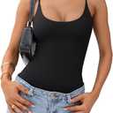 PINKMSTYLE Women Sexy Scoop Neck Double Lined Bodysuit Backless Cami Top Adjustable Spaghetti Strap Body suit Tank Tops (Black, S)