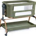 ANGELBLISS 3 in 1 Baby Bassinet, Rocking Bassinets Bedside Sleeper with Comfy Mattress and Wheels, 6 Height Adjustable Easy Folding Portable Bedside Crib for Newborn Infant (Green)