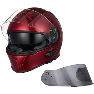 VCAN Bluetooth Integrated Full Face Motorcycle Helmet with Dual Visor (X-Large, Gloss Wine Red)