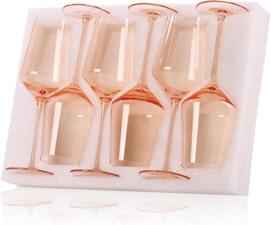 Blush Pink Wine Glasses Set of 6-15 oz, Unfading Color, Hand-blown Wine Glasses, Pink Goblets, Pink Drinking Glassed - Wedding Engagement Valentines Day Gifts for Wine Lovers