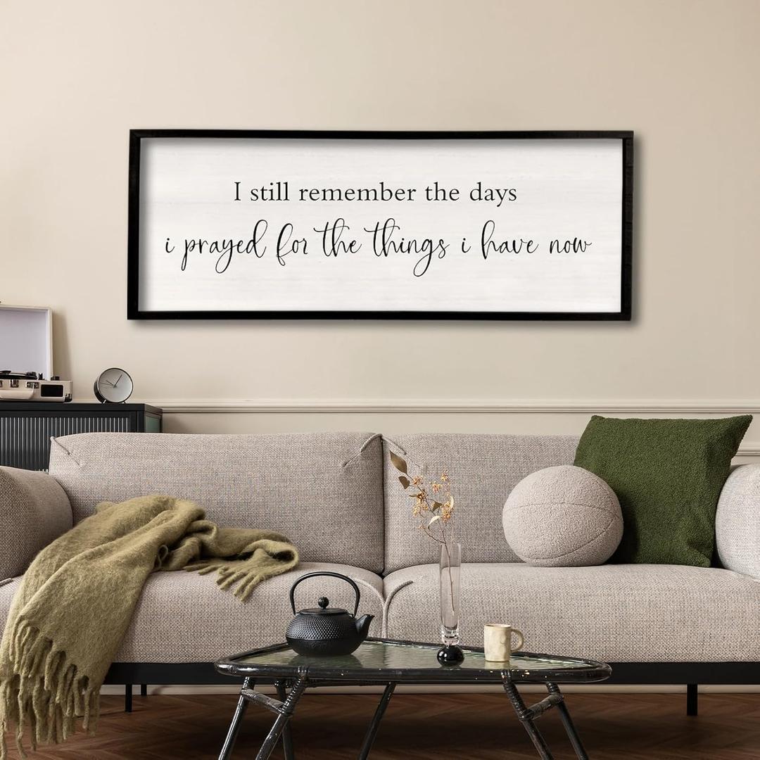 I Still Remember the Days I Prayed Sign 40" x 15" Large Living Room Wall Decor Wooden Vintage Framed Plaque Country Bedroom Hanging Home Farmhouse Inspirational I Prayed Wall Art (Black)