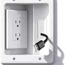 Wall Cable Concealer Kit with Recessed Tv Outlet Box-Two-Hole Socket,Tv Cable Hider Wall Kit Hider Box Fits All Plugs, Easy, Safe Cable Management