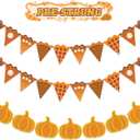 Thanksgiving Banner, Pre-Strung Pumpkin Pie Banner Thanksgiving Garland Decor for Fall Party Harvest Home Indoor Mantel Pumpkin Decorations Party Supplies