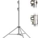 9.2 FT Stainless Steel Photography Stand, Heavy Duty Tripod With 1/4" to 3/8" Screw Adapter for Strobe, LED Video Light, Ring Light, Monolight, Softbox