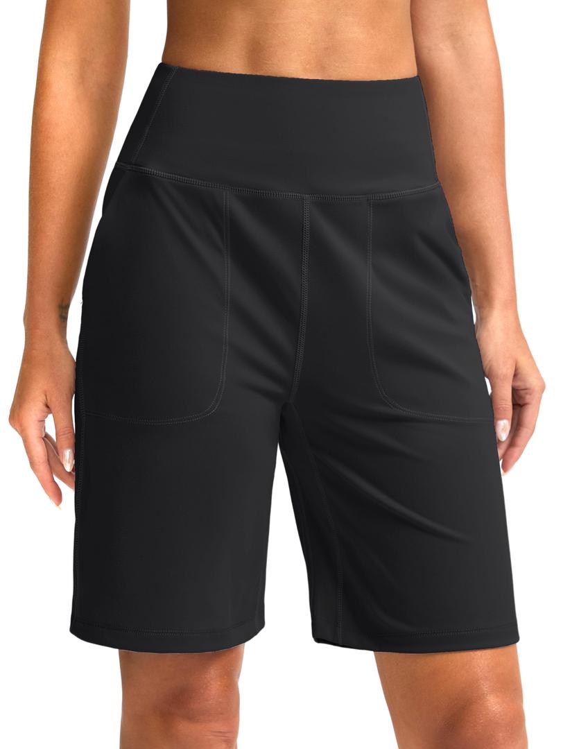 G Gradual Bermuda Shorts for Women 9" High Waisted 2 Big Pockets Long Knee Length Shorts for Workout Athletic Casual Summer Size M