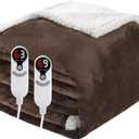 Electric Heated Blanket Queen Size 84"x90", Soft Flannel with Dual Controllers & Overheat Protection, 9 Adjustable Heat Settings & 10-Hour Auto-Off Timer, Fast Heating, for Bedroom & Bed, Dark Brown