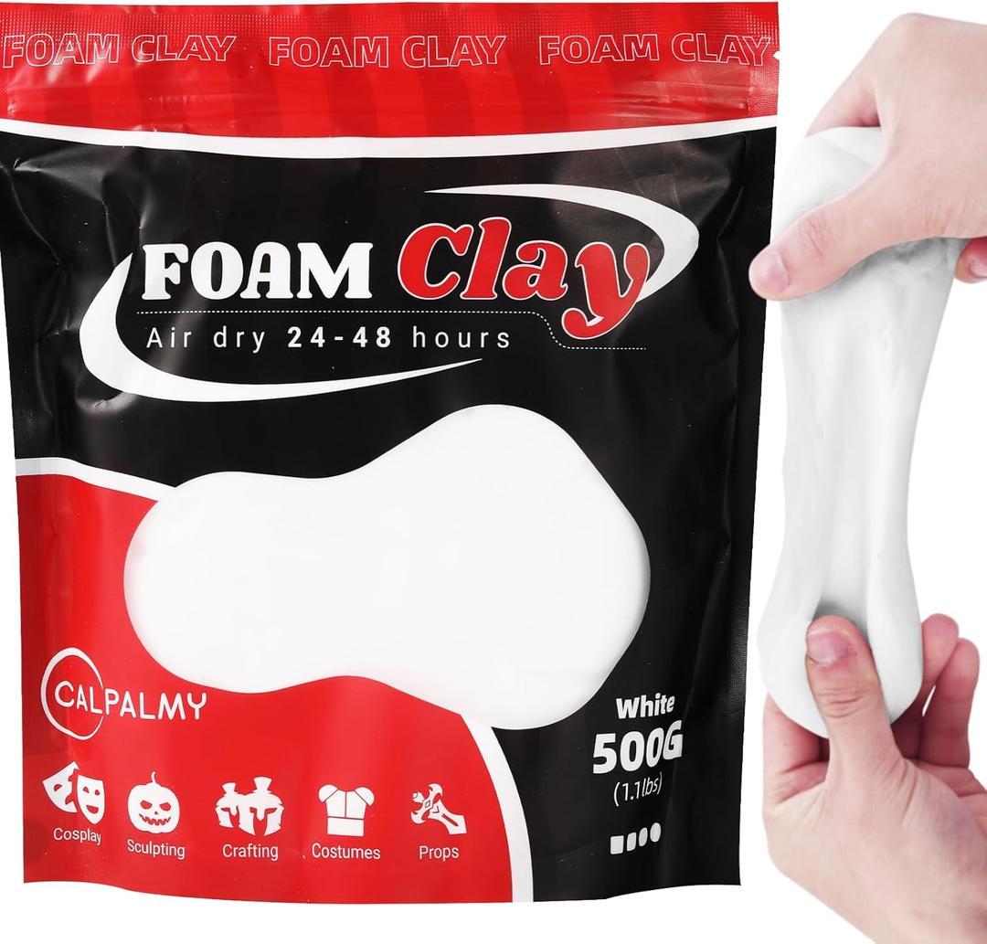 CALPALMY Air Dry Clay (1.1lbs Bag) - White Moldable Foam Clay for Cosplay - Airdry Soft Clay for Kids and Adults - Perfect Modeling Clay for Crafts, Sculpting, and Artistic Projects (500g Basic pack)