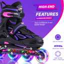 2pm Sports Vinal Girls Adjustable Inline Skates with Light up Wheels Beginner Skates Fun Illuminating Roller Skates for Kids Boys and Ladies - Violet Medium(1Y-4Y US)