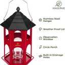 Kingsyard Metal Bird Feeder for Outdoor Hanging, Wild Bird Feeders with Circular Perch, Easy to Clean & Refill, 4 lbs Large Seed Capacity, Red