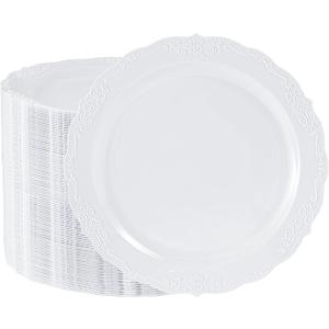 100 Pieces White Plastic Plates - 10.25inch Dinner Disposable Plates - Premium Heavy Duty Hard Disposable Dinner Plates - Party Supplies for Birthdays, Celebrations, Wedding