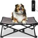 KINGCAMP Beds for Medium Dogs Stable Folding Cooling Elevated Pet Bed, Aluminum Frame and Outdoo Portable Raised Pet Cot with Washable Mesh Pad Weight Up to 40 lbs with Carry Bag 2 Pack