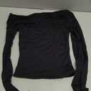 QINSEN Women Long Sleeve Off Shoulder Tops Trendy Double Lined Going Out Shirt for Fall, XS Size