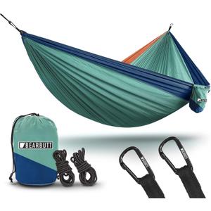 Bear Butt 2 Person Portable Hammock - Backpacking to Camping - Double Hammock for Travel & Outdoor (Turquoise / Dark Blue / Coral)