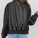 MEROKEETY Womens Fall Winter Oversized Faux Leather Jacket, Black, Large