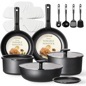 CAROTE Pots and Pans Set Non Stick, Cookware Set Detachable Handle, Nonstick Induction Kitchen Sets Non Stick with Removable Handle, RV Cook Ware, Oven Safe, Black (19 pcs Granite Set)