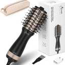Aima Beauty Mini Travel Hair Dryer Brush 2 Inch Dual Voltage Blow Dryer Brush Hot Air Brush with Oval Barrel 360°Hot Airflow,Negative Ionic Frizz-Free Drying/Straightening/Voluming,Black