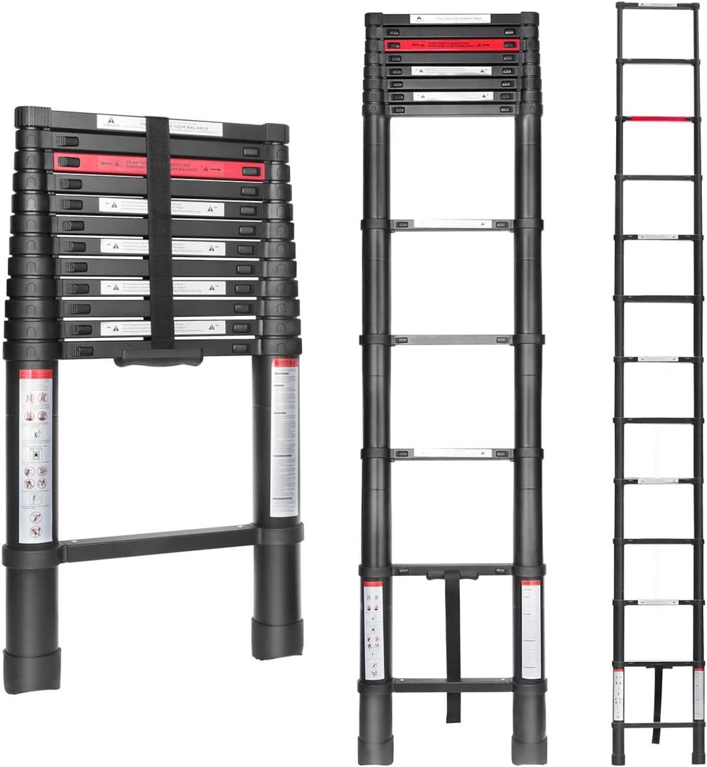 Telescoping Ladder 8.5FT, Gimify Extension Telescopic Ladder Aluminum Alloy Collapsible Telescope Lightweight Steps with Project Tray Folding for Roofing Business, RV Outdoor Work, 330 lbs Capacity