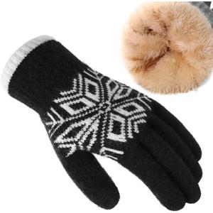 Trifabricy Winter Gloves for Women & Men Wool Winter Gloves Warm Thicken Fleece Touch Screen Glove for Cold Weather (Black)