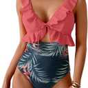 Eomenie One Piece Swimsuit for Women Tummy Control Ruffle Bathing Suit V Neck Ruched Swim Suit Slimming Cutout Swimwear XL