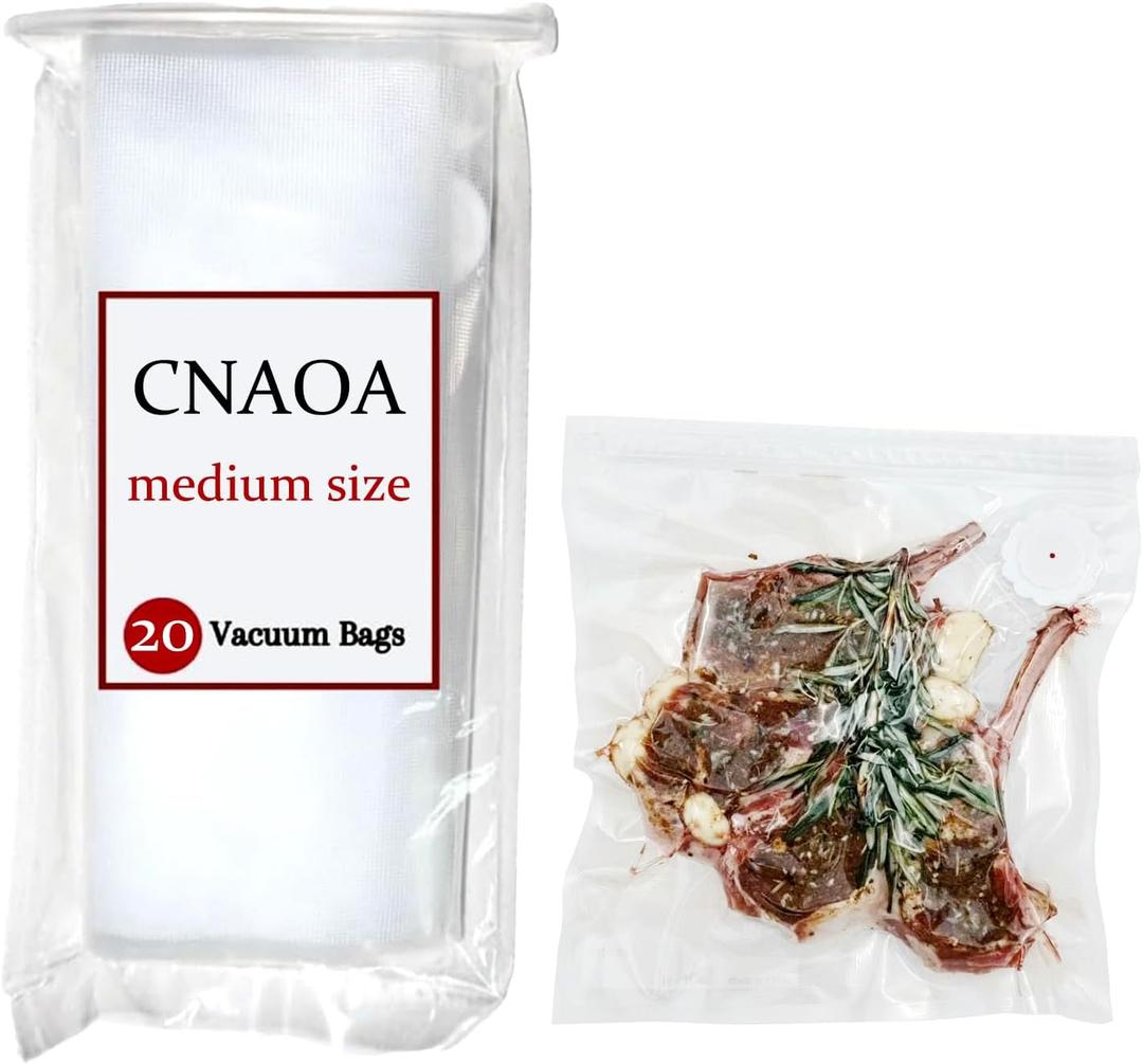 (9" x 10") 20-Pack Reusable Vacuum Seal Food Bags (Vacuum Sealer Machine Not Included), Compatible with CNAOA Vacuum Sealers