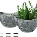 LaDoVita Plant Pots with Drainage Holes, 12 Inch Large Planters for Indoor Plants, Plastic Flower Pots Outdoor, 2 Pack, Marble Pattern Grey (Gray)