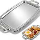 Silver Serving Tray,Rectangular Vintage Metal Tray with Handle for Whiskey Cookies, Charcuterie Snacks Desserts Fruit Party Food Display