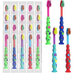 100 Pack Kids Toothbrush Soft bristles Toddler Lovely Toothbrush with Suction Cup Bulk, Includes Travel Covers, Individually Wrapped Toothbrushes for Kid Home School Daycare Camp, (Candy)