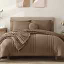 Monbix Queen Comforter Set - 7 Pieces Raw Umber Bed in a Bag Queen Bedding Sets with Comforters, All Seasons Comforter Bed Set with Sheets, Pillowcases & Shams