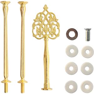 3 Tier 14" Heavy Metal Cake Stand Holder Fruit Plate Stand Fitting Hardware Rod with Stylus (Golden_New Crown) (Scepter)