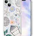 Dibrell for iPhone 13 Case, [Full Camera Protection] [Not Yellowing] [Military-Grade Drop Protection] Cute Clear Slim Shockproof Protective Phone Cover for Women Girls 6.1", Couch Bloom/ Beige