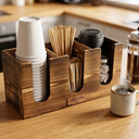 Wooden Storage Holder for Kitchen Counter - Large Organizer with 3 Compartment, Cooking Tool Crock & Farmhouse Kitchen Accessories