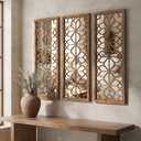 Set of 2 16x41.5 Inch Large Carved Floral Wood Frame Wall Mirrors, Shatterproof Boho Farmhouse Rustic Accent Mirrors for Living Room, Bedroom, Bathroom, Entryway & Home Wall Decor，Maroon