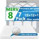12x12x1 MERV 8 Air Filter,AC Furnace Air Filter,Reusable ABS Plastic Frame, 7 Pack Replaceable Filter Media (Actual Size: 11 3/4" x 11 3/4" x 3/4")