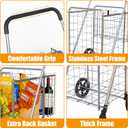 Whitmor Utility Folding Shopping Cart, 115L Heavy Duty Grocery Cart with Double Basket, 360 Swivel Wheels, Foldable Rolling Utility Trolley, 110 Lbs Capacity for Grocery, Laundry, Travel, Sliver
