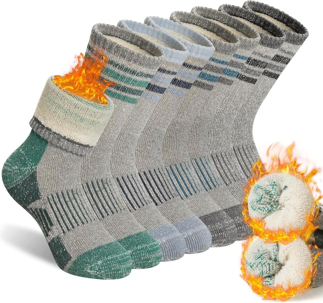 SeeyAN Kids Merino Wool Hiking Socks Boys Girls Thermal Winter Warm Boot Toddlers Thick Cushion Socks 4 Pairs (4-7 Years)