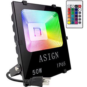 ASIGN 50W RGB LED Flood Lights, Indoor Outdoor Decoration Light Waterproof Color Changing LED Security Light with Remote Control, Dimmable Wall Washer Lights with US 3-Plug