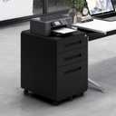3 Drawer File Cabinet with Lock, Mobile Metal Filing Cabinet | for Letter/Legal/A4 Size, Under Desk Rolling Office Storage Cabinet, Fully Assembled, Black