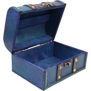 Wooden Vintage Treasure Chest Box with Lock and leather Surface Handmade Wooden Trinket Jewelry Case for Home Decoration (Green)