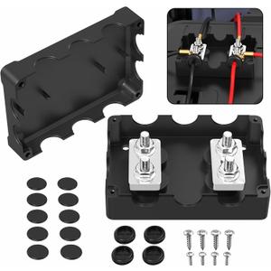 Joinfworld Heavy Duty 400A Bus Bar Power Distribution Block with 5/16" Stud Battery Copper Dual Bus Bar 48V DC Marine Terminal Distribution Block for Automotive Car Solar - Negative&Positive