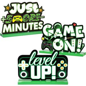 Frienda 3 Pcs Video Games Party Decorations Centerpieces Wood Level up Game on Birthday Table Decorations Gamer Party Centerpieces Pixelated Table Sign for Boys Kids Birthday Parties(Green)