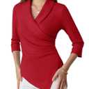 GRACE KARIN Women's V Neck Casual Work Tops 3/4 Sleeve Office Dressy Blouse Asymmetrical Elegant Shirts, L