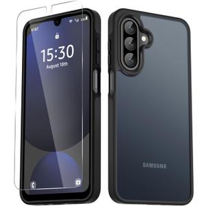 For Samsung Galaxy A17 5G Case, Matte Phone Case with 1 Screen Protector, Frosted Translucent Back, Slim Shockproof Protective Cover, Black