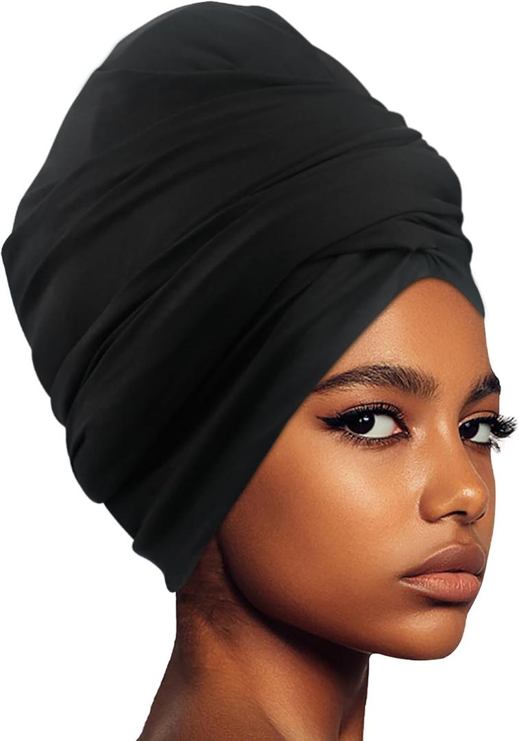 Babalet Large Swim Turban for Women Waterproof Silicone Lined Swim Cap for Long Hair