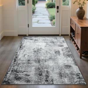 Merelax 3x5 Washable Entryway Area Rug, Grey Small Area Rugs for Living Room Bedroom Kitchen, Boho Abstract Office Rug, Soft Modern Non Slip Low Pile Carpet for Dining Room Kids Room, Gray