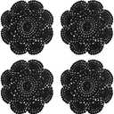 Phantomon 8 Inch Doilies Crochet Round Lace Doily Handmade Placemats 100% Cotton Crocheted Coasters, Pack of 4 (Black)