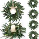 6 Pcs Artificial Spring Olive Candle Rings Wreaths Greenery Wreath with Olive Leaves Spring Summer Kitchen Cabinet Wreath for Pillars Farmhouse Festival Wedding Celebrations Tabletop Decoration