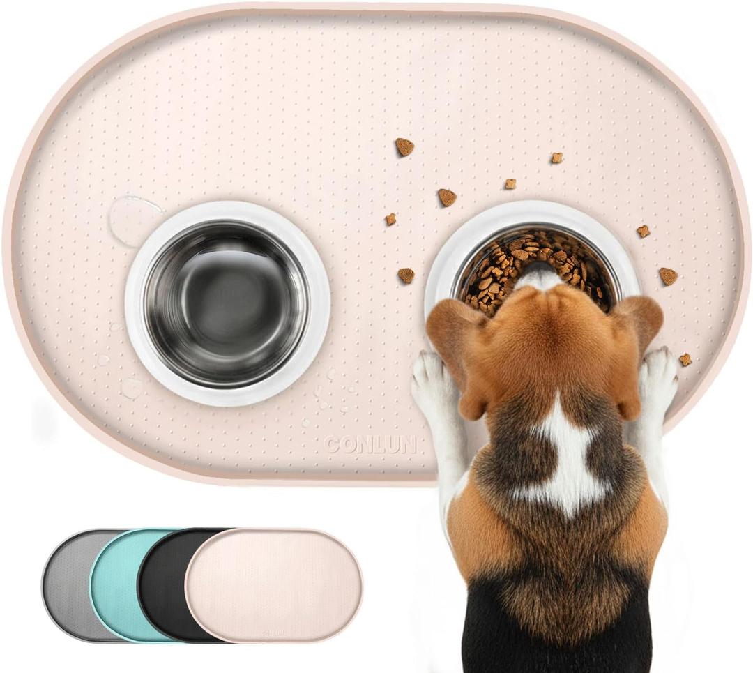 Conlun Dog Food Mat,1/2 Inch Raised Edges Cat Feeding Mat,BPA-Free Silicone Pet Food Mats for Floor Waterproof,Rubber Dog Placemats for Food and Water Bowls(Natural Tan,32"x20")